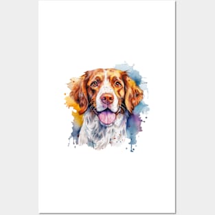 Colorful Brittany Dog Watercolor Art Posters and Art